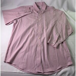 Brooks Brothers Madison Fit Non Iron Red‎ White Stripe Button Down Shirt 17 34